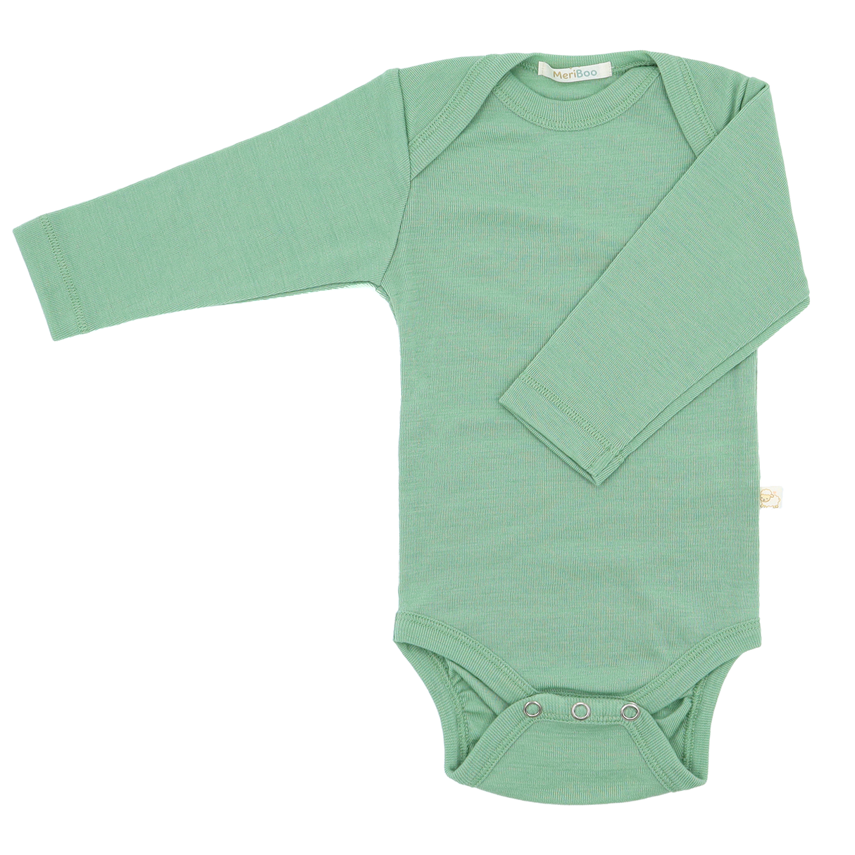 Боди с дълъг ръкав и обло деколте от 100% органична мериносова вълна