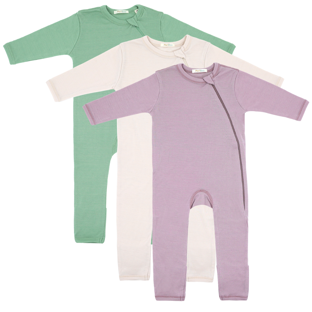 Комплкет от 3 броя гащеризони от 100% органична мериносова вълна с цип отстрани